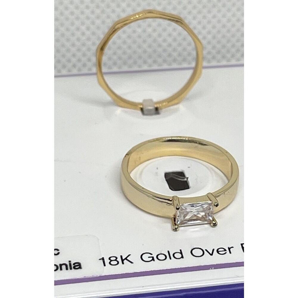 18K Gold Plated CZ Band Ring Size 7 (2 Piece Set) Fashion Stunning Trendy NEW - Picture 2 of 9